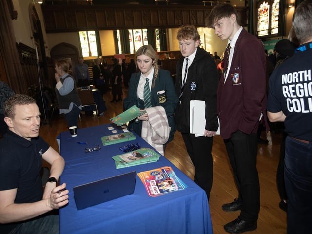 Students from colleges throughout the north-west pictured at Thursday's Apprenticeship Fair in the Guildhall, Derry.
