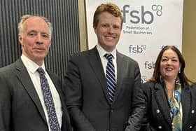 Roger Pollen, (left) Head of FSB NI pictured recently with Joe Kennedy III, US Special Envoy to NI for Economic Affairs; and Tina McKenzie, FSB UK Policy and Advocacy Chair