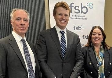 Roger Pollen, (left) Head of FSB NI pictured recently with Joe Kennedy III, US Special Envoy to NI for Economic Affairs; and Tina McKenzie, FSB UK Policy and Advocacy Chair