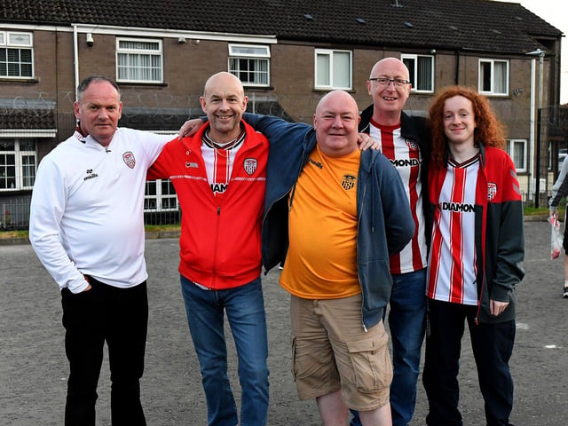 Fans arrive for Derry City’s game against Shamrock Rovers in the Brandywell. Photograph: George Sweeney