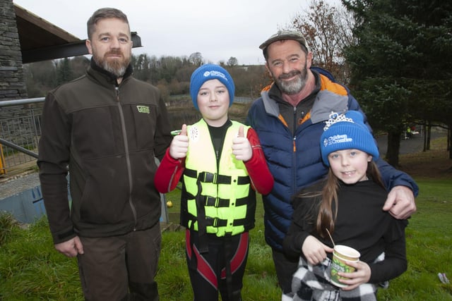 St. Joseph’s Pier Jumper Dylan Dunn pictured with dad Michael, grandad Martin and sister Rebecca before his jump on Saturday. (Photos: Jim McCafferty Photography)
