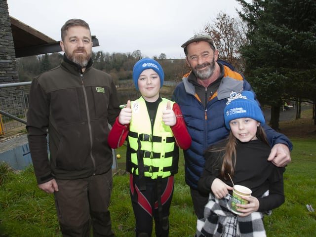 St. Joseph’s Pier Jumper Dylan Dunn pictured with dad Michael, grandad Martin and sister Rebecca before his jump on Saturday. (Photos: Jim McCafferty Photography)