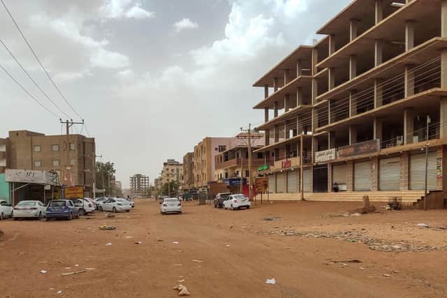 Closed shops are pictured in the south of Khartoum on April 24, 2023 as battles rage in the Sudanese capital between the army and paramilitaries. (Photo by AFP) (Photo by -/AFP via Getty Images)