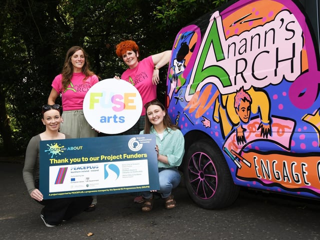 Pictured at the Creative Facilitator Training Workshop held by the Waterside Neighbourhood Partnership in St. Columb's Park House were, standing, Jackie Fauteux and Elaine Taylor, Anann's Arch, front, Niamh Webster, Project Facilitator, WNP, and Zoe McSparron, Fuse Arts. The project was funded by Peace Plus. : .