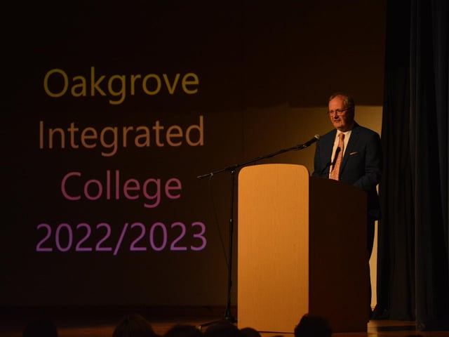Mr. John Harkin, Acting Principal, Oakgrove Integrated College, addressing parents and prospective students during Thursday’s Open Day.