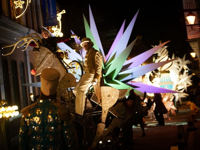 The colourful magical procession in Derry gets ready for the off on Friday night.