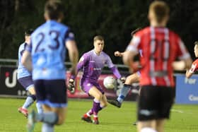 Derry City keeper 's Brian Maher produced a stunning save against UCD when Derry were under the cosh in the first half of Friday's match.