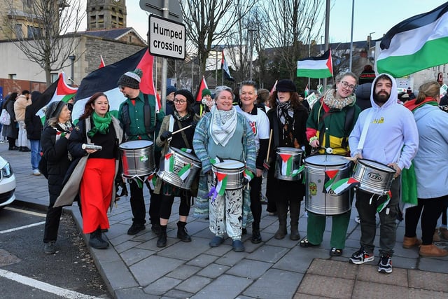 Supporters attend the pro-Palestinian solidarity rally held  in Derry  on Saturday afternoon.  Photo: George Sweeney