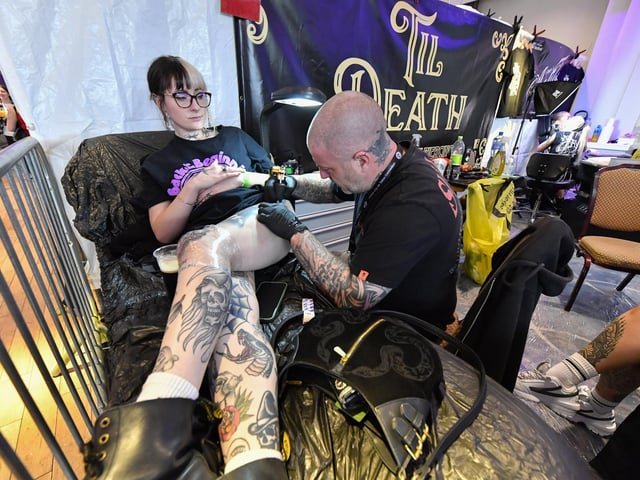 Tattoo artists at the annual Maiden City Ink International Tattoo Convention held in the Everglades Hotel. Photo: George Sweeney