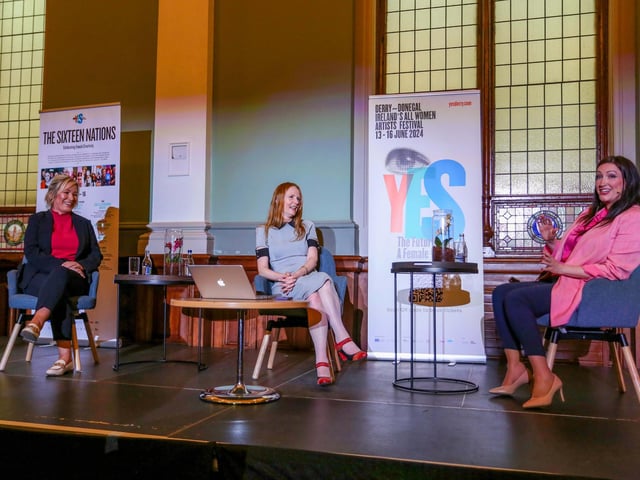 First Minister Michelle O'Neill, and deputy First Minister Emma Little-Pengelly participate in the opening talk - Women & Leadership, held in St. Columb’s Hall, at the inaugural YES, a four day, all-women, multi-arts, festival of female creativity inspired by Joyce’s most famous female character, Molly Bloom which has taken place at various locations across Derry and Donegal this weekend. YES, is the culmination of the ULYSSES European Odyssey, the largest-ever Ulysses celebration, which will have visited eighteen European cities by the time it closes in Derry. www.ulysseseurope.eu YES is family friendly and almost entirely free of charge. For more information please visit www.yesderry.com