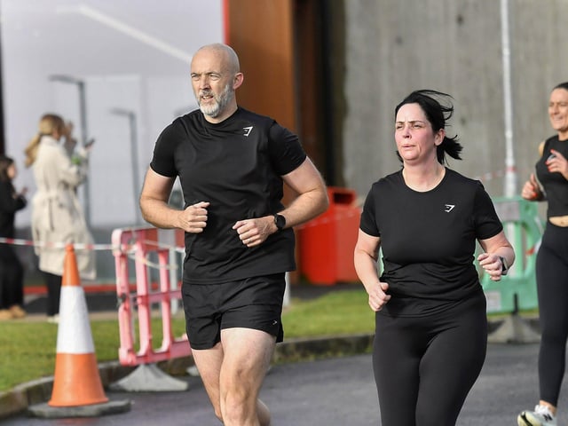 Gavin Hegarty takes part in the Maiden City Hyrox V Fitness Challenge held at Sean Dolans GAC on Saturday. Photograph: George Sweeney