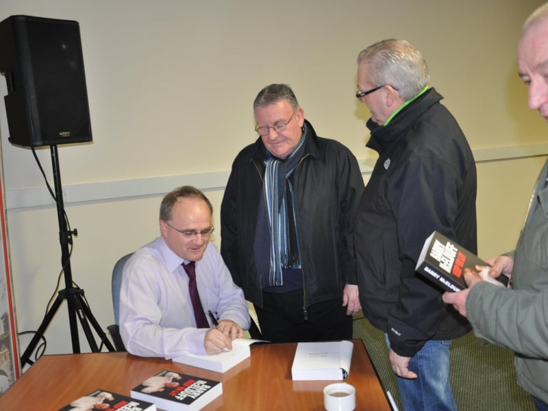 Tony Hassan at a book signing by Barry McElduff.