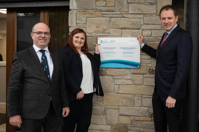 Pictured at the official opening of SFPA’s Port Office in Greencastle, Donegal, on the 28th April, are from left to right: Paschal Hayes, Executive Chairperson, SFPA; Joan Gilroy, Senior Port Officer, SFPA’s Port Office, Greencastle, and Minister for Agriculture, Food & Marine, Charlie McConalogue T.D. Photo Clive Wasson