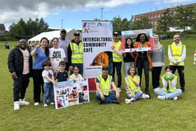 Mayor of Derry City and Strabane District Council, Lilian Seenoi Barr, with staff, volunteers and members of the North West Migrants Forum in Brooke Park on Saturday where a new Intercultural Café, funded through PEACEPLUS, was launched. Work on the project is expected to begin before September.