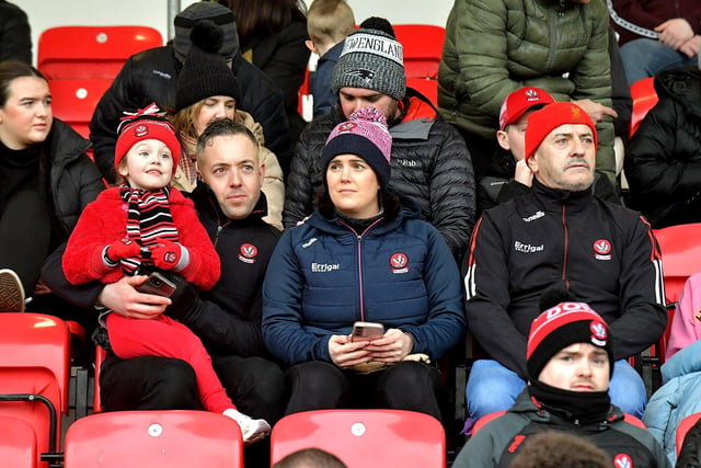 Fans pictured at the Derry v Meath Allianz Football League game at Owenbeg on Saturday. Photo: George Sweeney. DER2308GS – 24
