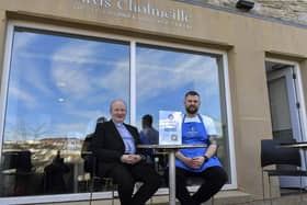 Father Gerard Mongan, Administrator, Long Tower Church, alongside Pat Kennedy, proprietor, of the Cloisters Café based in Aras Cholmcille. Photo: George Sweeney