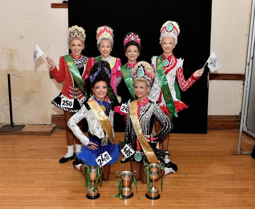 Rebecca Powell, Tia Flinter, Tallia Morrow, Caitlin Patton, Tori Mc Laughlin and Faye McCrudden were winners at U13 and U14 Irish Dancing at Feis Dhoire Cholmcille. Photo: George Sweeney