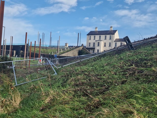 Fencing was blown over near building works at Ebrington.