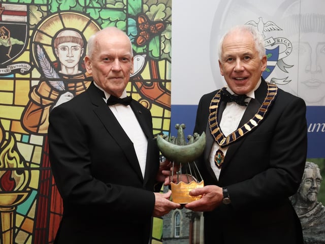 Alumnus Illistrissimus 2022, Professor John McCloskey and Garvan O’Doherty, President, St Columb's College Union