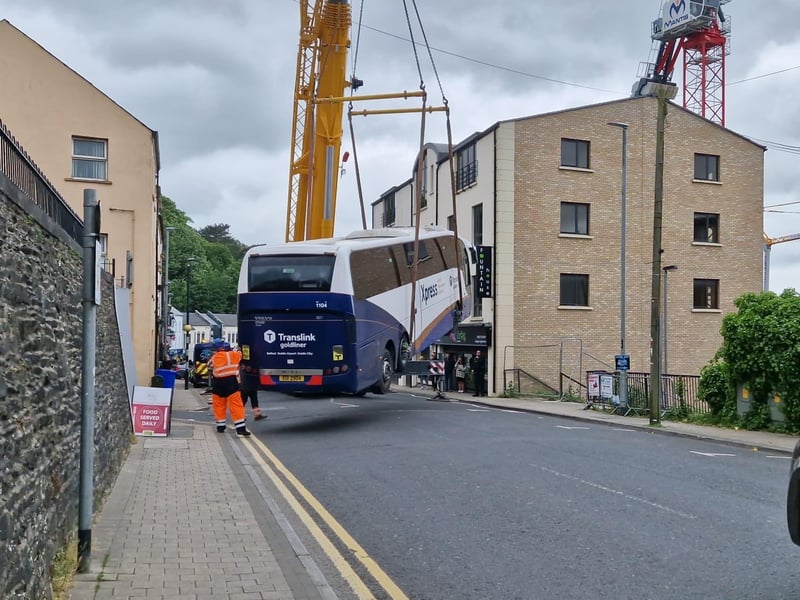 The recovery operation at the Spencer Road/ Fountain Hill junction.