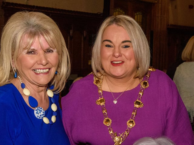 The Mayor Councillor Sandra Duffy hosted an evening to mark International Womens Day in the Guildhall which included a performance by Colmcille Ladies Choir, an address by Mary Keogh and a comical speech by Charmaine O’Donnell compered by Jeananne Craig. Picture Martin McKeown. 08.03.2