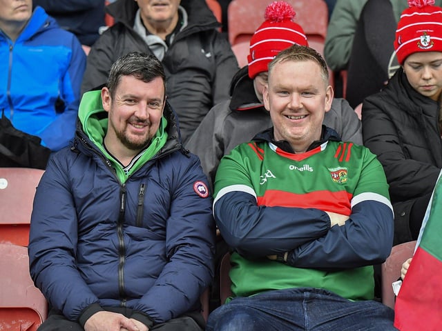 Fans in Celtic Park, on Sunday afternoon, for the Derry Junior Football Championship Final between Doire Trasna and Slaughtmanus. Photo: George Sweeney