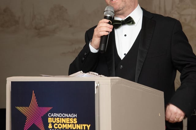 Jimmy Stafford, MC at the Carndonagh Traders Business and Community Awards in the Ballyliffen Lodge Hotel on Saturday night last. Photo Clive Wasson.