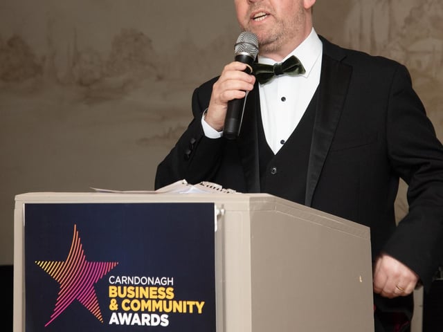 Jimmy Stafford, MC at the Carndonagh Traders Business and Community Awards in the Ballyliffen Lodge Hotel on Saturday night last. Photo Clive Wasson.