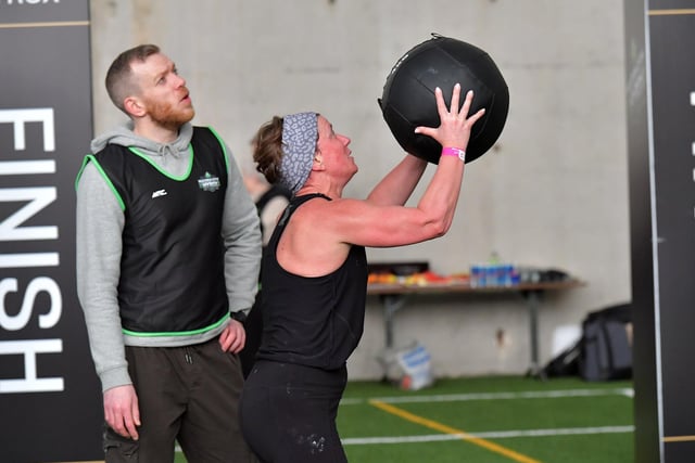 Competitor in the Maiden City Hyrox 3.0 Fitness Challenge held at Sean Dolans GAC on Saturday. Photograph: George Sweeney