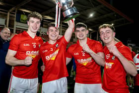 Eoin McEvoy, Conall Heron, Johnny McErlain and Cahir Quinn celebrate in at Find Insurance Celtic Park. Photo by Matthew Harvey/Sportsfile