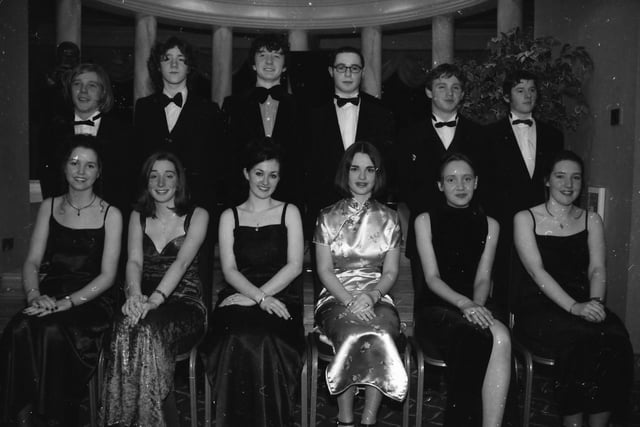 Seated, from left, Gemma McKenna, Caitriona Rooney, Emer Gallagher, Aileen Donaghy, Colette Lyttle and Louise Doherty, with their guests at the Thornhill College Formal.