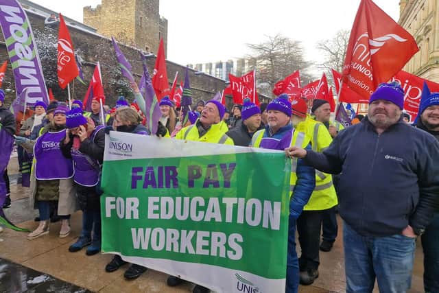 Workers at the strike rally in Derry city centre.