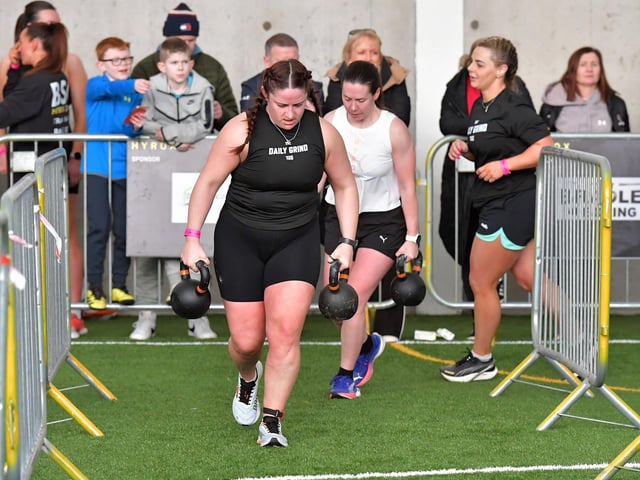 Competitors in the Maiden City Hyrox 3.0 Fitness Challenge held at Sean Dolans GAC on Saturday.  Photograph: George Sweeney