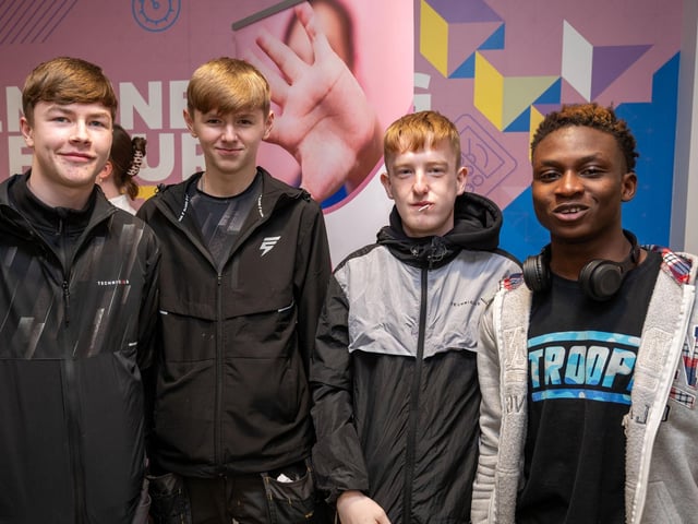 Darragh Phelan, Mackensie Ferguson, Eoin Curtis, and Michael Munjoma at Freshers' day at NWRC's Springtown campus  : .