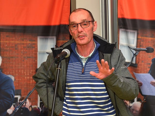 Liam Wray speaking at the Order of Malta Exhibition launch in the Museum of Free Derry on Monday evening last. Photo: George Sweeney. DER2305GS – 60