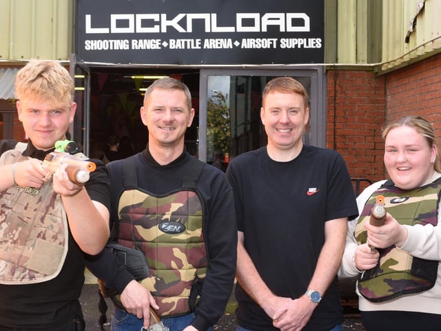 A happy team…Pictured at the Galliagh Community Response Group youth outing (from left) Calebh, Colly Mclaughlin, Project Coordinator of Galliagh Community Response Group, Andy Mullan, Housing Executive Good Relations Officer, West and Ceaslagh.