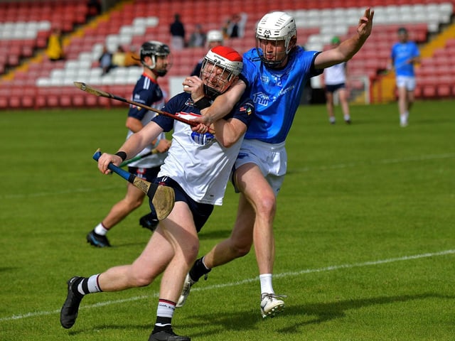 New York in action against Pearse Og San Francisco in GAA World Games Hurling International final in Celtic Park on Friday morning. Photo: George Sweeney. DER2330GS - 188
