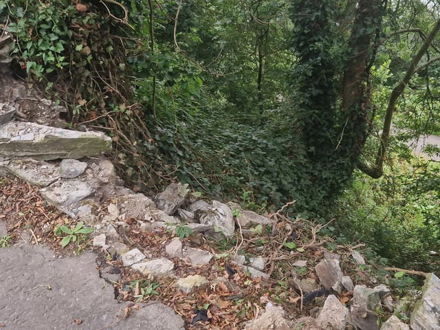 The wall collapsed above the popular 'line' greenway.