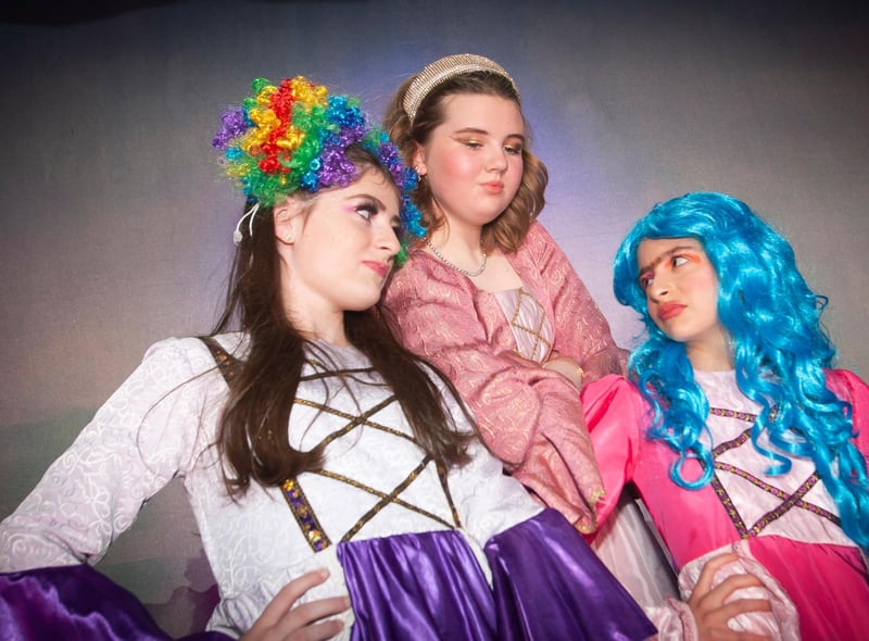 Farrah McFeely, Mia Harmon and Ella Connelly perform as the Ugly Sisters and the Stepmother in Cinders with a Difference
