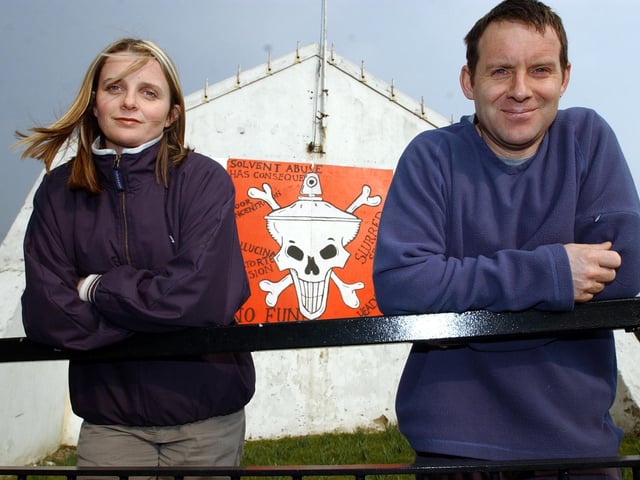 Solvent abuse and drugs awareness at Free Derry Corner in 2003.