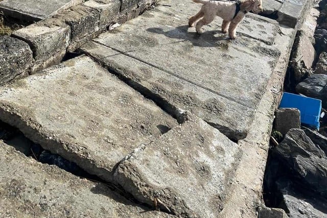 Damage to Moville Shore Walk, caused by Storm Kathleen.