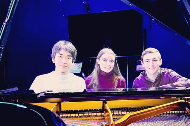 St Columb’s Hall Concerto Award Finalists Yuxuan Zhao, Justine Gormley and Henry Cash.