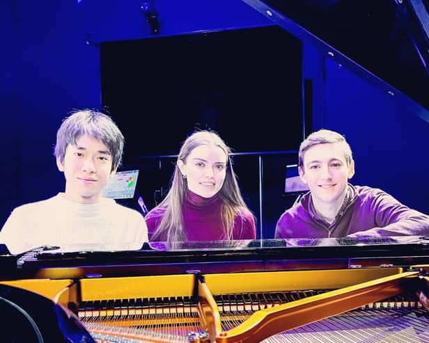 St Columb’s Hall Concerto Award Finalists Yuxuan Zhao, Justine Gormley and Henry Cash.