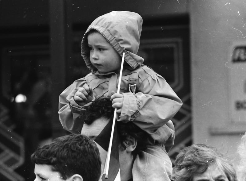 A young observer of the St. Patrick's Day parade in Moville on March 17, 1993.