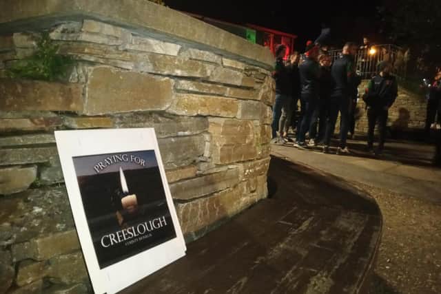 Local people gathered in Carndonagh to pray for the people of Creeslough on Saturday night.