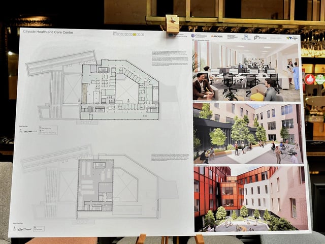 Project designs for the WHSCT’s development proposal for a Cityside Health and Care Centre, at the former Fort George site, displayed at an public Consultation Event held in Da Vinci’s Hotel. Photo: George Sweeney