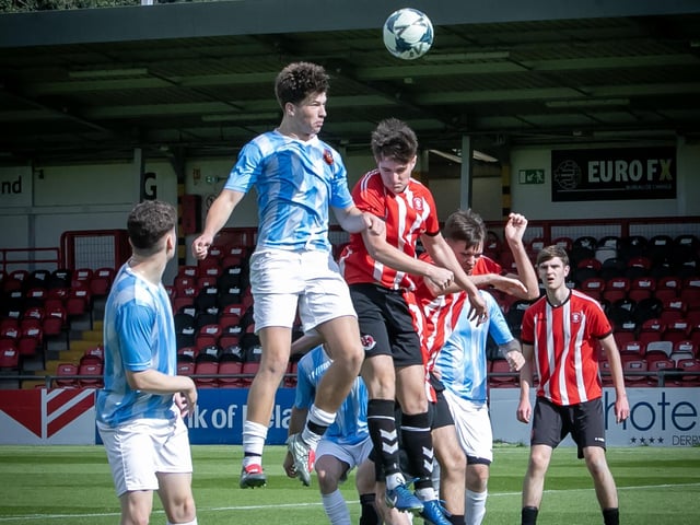 Aerial action from Saturday's SmartPAYni D&D Jimbo Crossan Cup final at Brandywell between Tristar and Phoenix Athletic. (Photos: Jim McCafferty Photography)