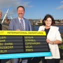 Anna Doherty, Chief Executive at Derry's Chamber of Commerce. Airport Managing Director Steve Frazer and Brenda Morgan, Head of Business Development at City of Derry Airport. Photo Lorcan Doherty.