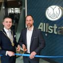 Derry City & Strabane District Deputy Mayor COLR Jason Barr and Allstate NI Managing Director Stephen McKeown officially opening the new Allstate NI office at the Innovation Centre, Catalyst Building in Derry.
