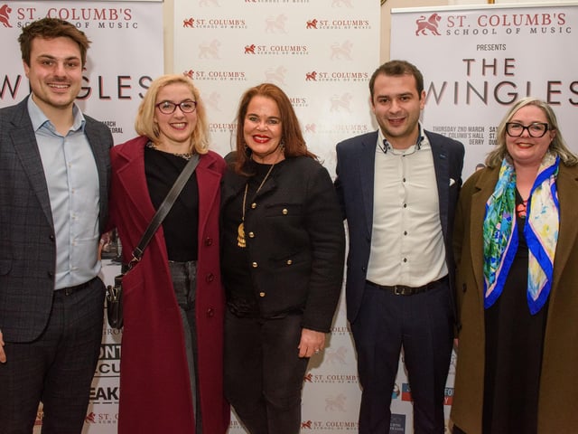 Louis Fields and Nicky Morton, founders of St.Columb’s School of Music pictured with Laurie Schneider, Jane Fields and Teresa Coyle as they hosted the School’s annual Gala concert in St.Columb’s Hall headlined by the Swingles, Picture Martin McKeown.